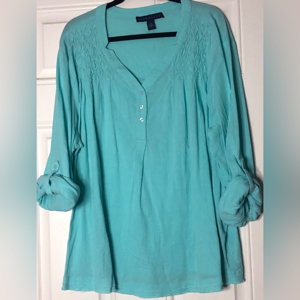 NWT Bandolino aqua blue lightweight button up women’s shirt size XXL plus